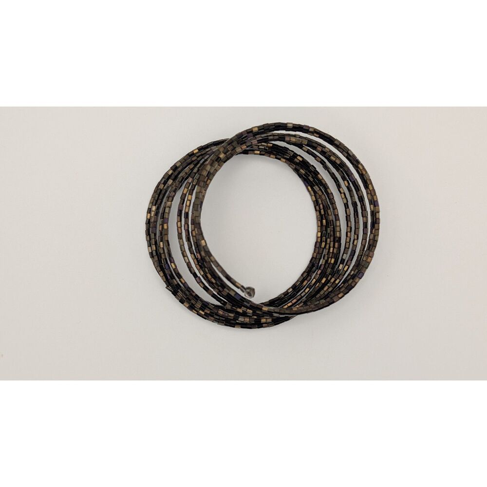 Multi-Strand Metallic Beaded Wrap Bracelet – Memory Wire Bangle – Unisex Jewelry